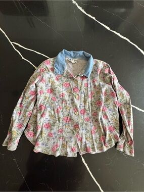 Vintage 90s Next Era Floral Button-Front Top with Denim Collar